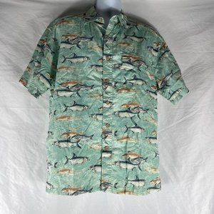 Reel Legends Mens Fish Print‎ Fishing Shirt Short Sleeve Cotton Green Medium